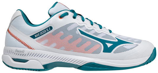 Chaussures de Padel Mizuno Wave Exceed SL 2 (AC) (Blanc/Bleu Port de Mer/Rouge Orangé)
