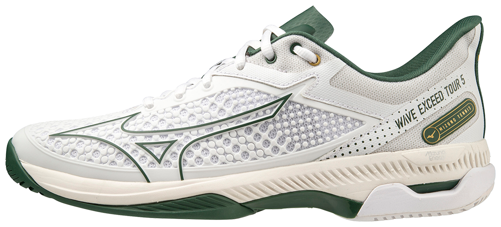 Chaussures de padel Mizuno Wave Exceed Tour 5 AC (Blanc/Vert pin/Gris clair)