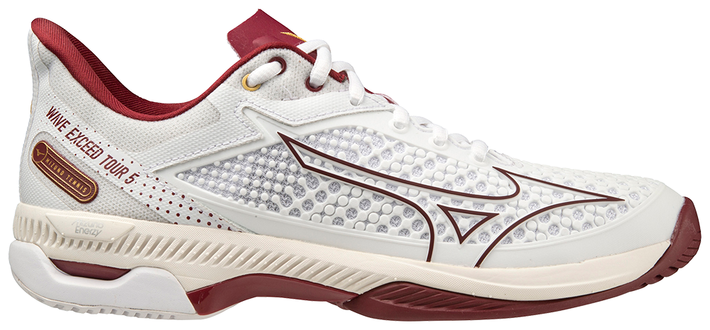 Chaussures de padel pour Femmes Mizuno Wave Exceed Tour 5 AC (Blanc/Rouge bordeaux/Gris clair)
