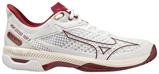 Chaussures de padel pour Femmes Mizuno Wave Exceed Tour 5 AC (Blanc/Rouge bordeaux/Gris clair)