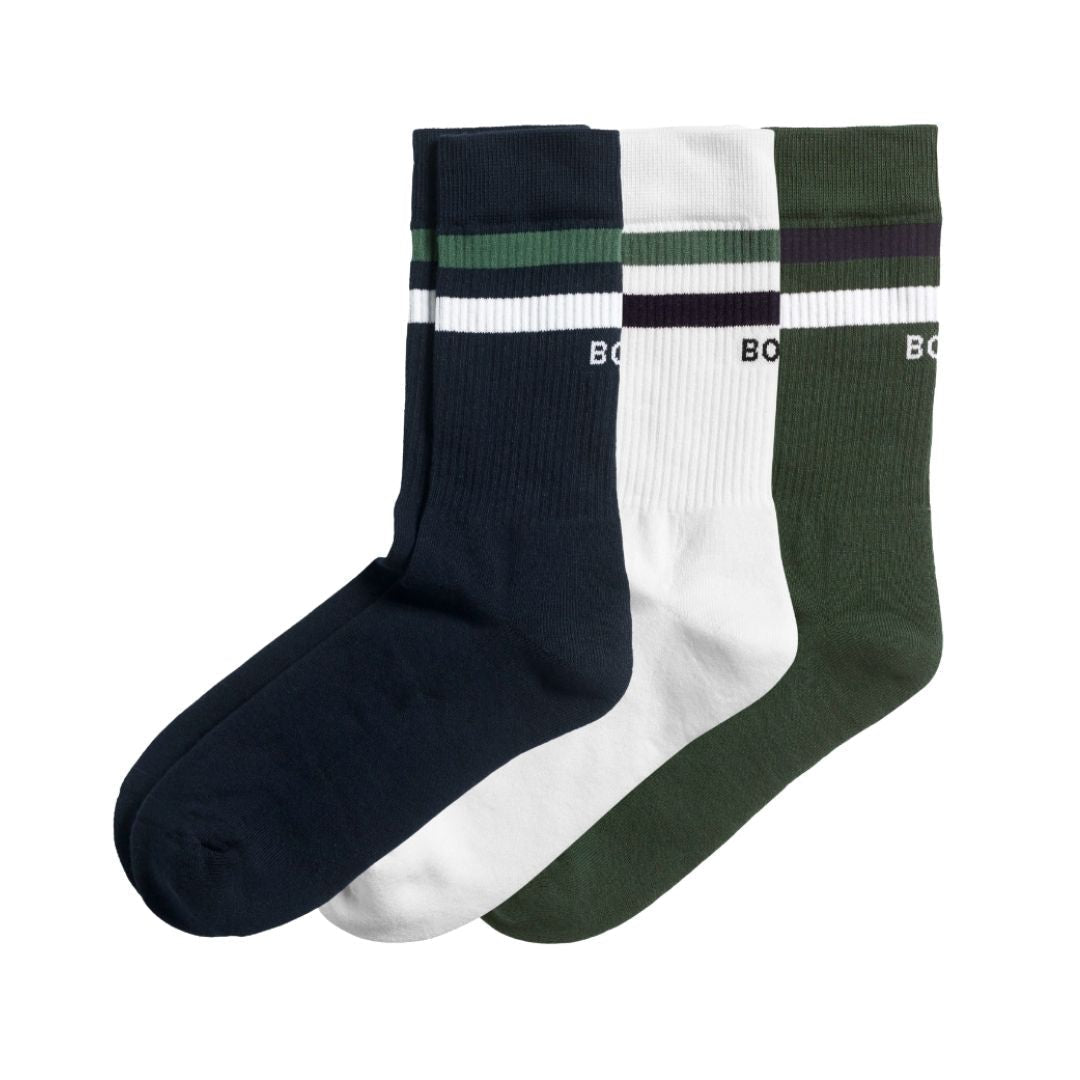 Chaussettes Björn Borg Classic Crew (lot de 3, White/Green/Navy Blue)