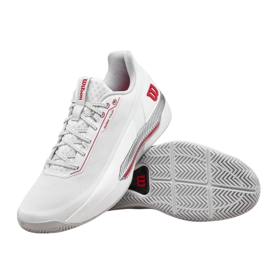 Chaussures de padel Wilson Rush Tour 5 CTC (Bright White/Wilson Red/Microchip)