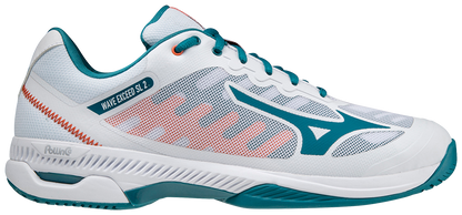 Chaussures de Padel Mizuno Wave Exceed SL 2 (AC) (Blanc/Bleu Port de Mer/Rouge Orangé)