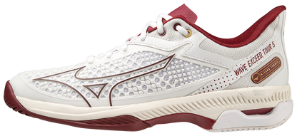 Chaussures de padel pour Femmes Mizuno Wave Exceed Tour 5 AC (Blanc/Rouge bordeaux/Gris clair)
