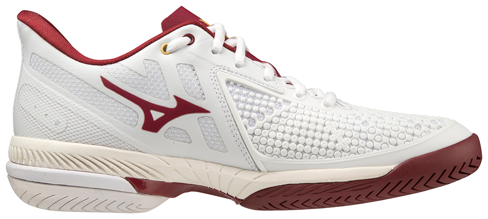 Chaussures de padel pour Femmes Mizuno Wave Exceed Tour 5 AC (Blanc/Rouge bordeaux/Gris clair)