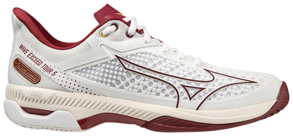 Chaussures de padel pour Femmes Mizuno Wave Exceed Tour 5 AC (Blanc/Rouge bordeaux/Gris clair)