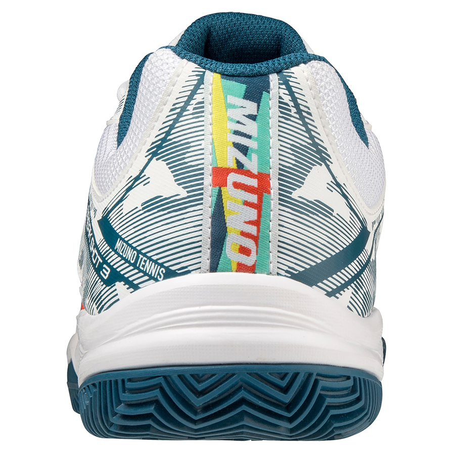 Chaussures de padel Mizuno Breakshot 3 CC (Mixte, Blanc/Rouge/Bleu Turquoise)